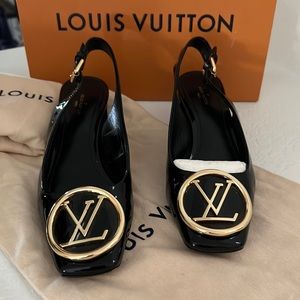LV Madeleine Black Patent Leather Slingback Size 37